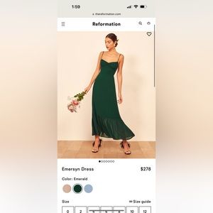 Reformation Emersyn Dress Emerald size 10